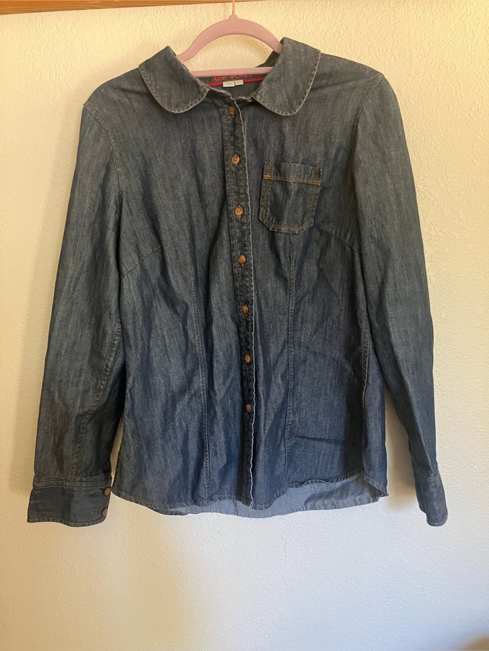 Boden Peter Pan Collar Blue Denim Button Down Top Size 10